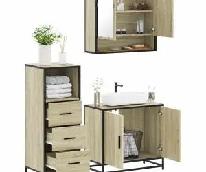 vidaXL Set mobilier de baie, 3 piese, stejar sonoma, lemn prelucrat