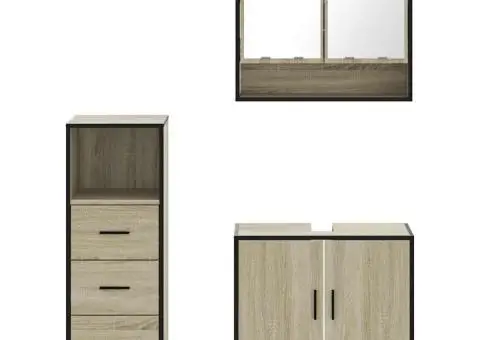 Set mobilier de baie, 3 piese, stejar sonoma, lemn prelucrat - 5/5