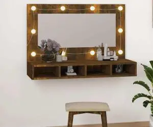 vidaXL Dulap cu oglindă și LED, stejar fumuriu, 90x31,5x62 cm
