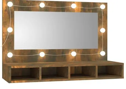 Dulap cu oglindă și LED, stejar fumuriu, 90x31,5x62 cm - 2/5