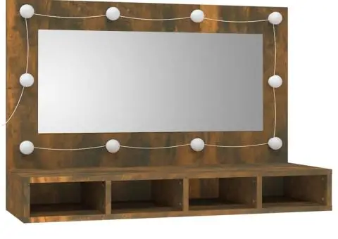 Dulap cu oglindă și LED, stejar fumuriu, 90x31,5x62 cm - 3/5