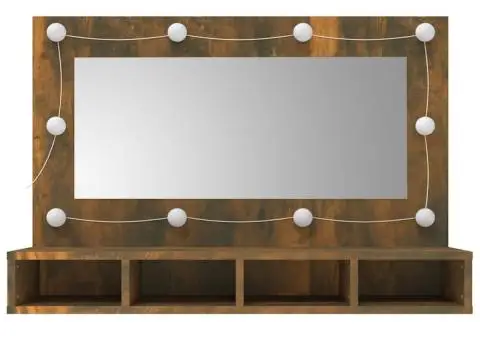 Dulap cu oglindă și LED, stejar fumuriu, 90x31,5x62 cm - 4/5