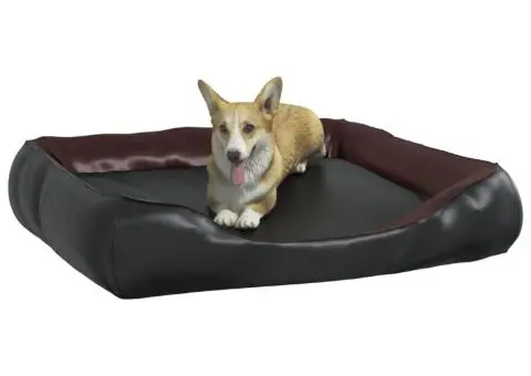 Pat pentru câini, negru și maro 105x80x25 cm piele ecologică - 3/5