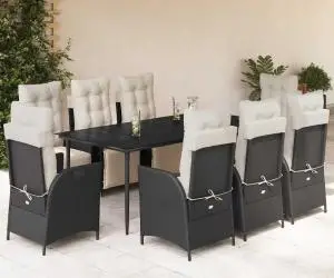 vidaXL Set mobilier de grădină cu perne, 9 piese, negru, poliratan
