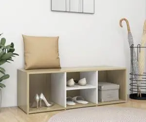 vidaXL Bancă depozitare pantofi, alb & stejar Sonoma, 105x35x35cm, PAL