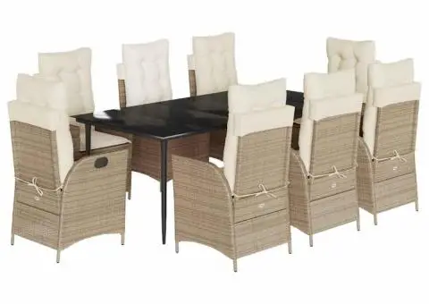 Set de masă pentru grădină, 9 piese, cu perne, bej, poliratan - 2/5