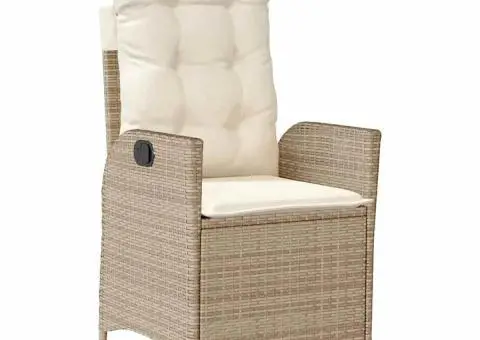 Set de masă pentru grădină, 9 piese, cu perne, bej, poliratan - 3/5