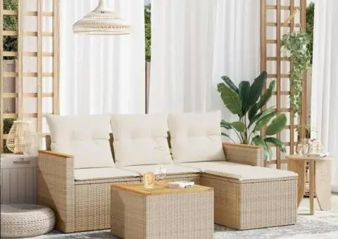 Set canapele de grădină cu perne, 5 piese, bej, poliratan - 1/5