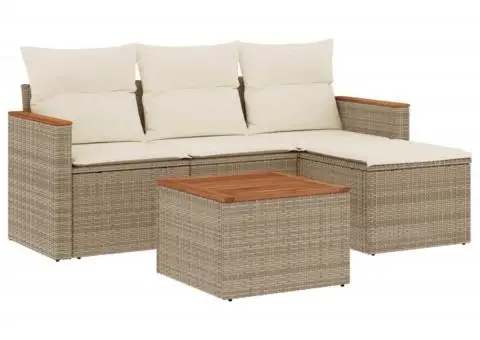 Set canapele de grădină cu perne, 5 piese, bej, poliratan - 2/5