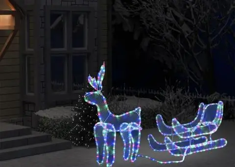 Instalație lumini Crăciun, ren și sanie cu plasă, 432 LED-uri - 1/5