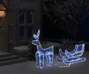 vidaXL Instalație lumini Crăciun, ren și sanie cu plasă, 432 LED-uri
