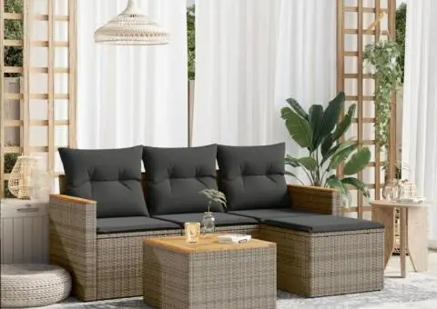 Set canapea de grădină cu perne, 5 piese, gri, poliratan - 1/5