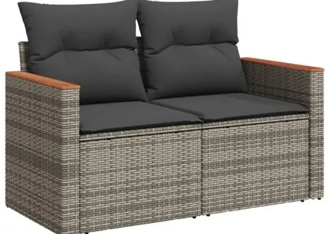 Set canapea de grădină cu perne, 5 piese, gri, poliratan - 5/5