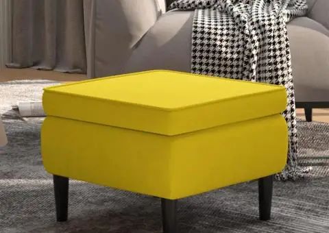 Scaun cu picioare din lemn, galben, catifea - 1/5