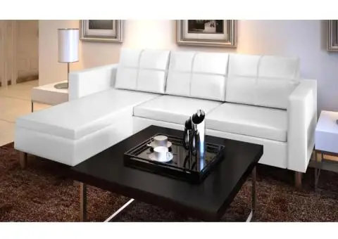 Canapea modulară cu 3 locuri, piele artificială, alb - 1/5