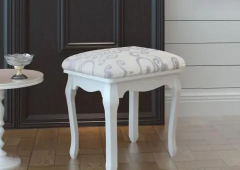 Taburet pentru dressing, alb crem, material textil - 1/5