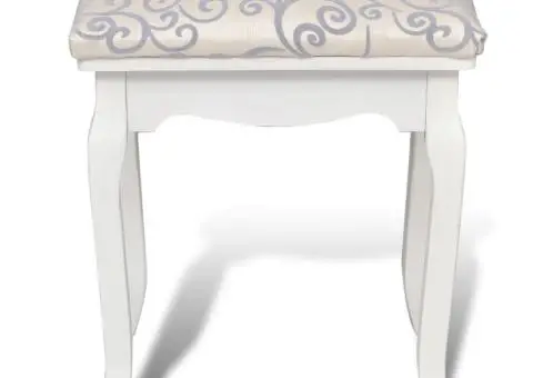 Taburet pentru dressing, alb crem, material textil - 3/5