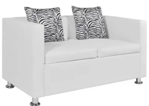 Canapea cu 2 locuri, piele artificială, alb - 1/5