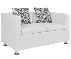 Canapea cu 2 locuri, piele artificială, alb