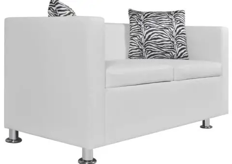 Canapea cu 2 locuri, piele artificială, alb - 2/5