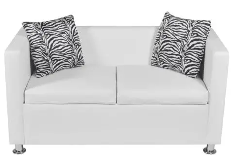 Canapea cu 2 locuri, piele artificială, alb - 3/5