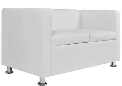 Canapea cu 2 locuri, piele artificială, alb - 4/5