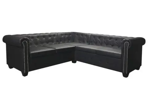 Canapea de colț Chesterfield cu 5 locuri, piele ecologică neagră - 4/5