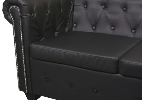 Canapea de colț Chesterfield cu 5 locuri, piele ecologică neagră - 5/5