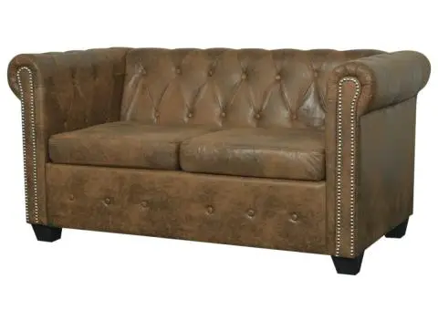 Canapea Chesterfield cu 2 locuri, piele ecologică, maro - 1/5