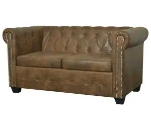 Canapea Chesterfield cu 2 locuri, piele ecologică, maro