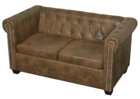 Canapea Chesterfield cu 2 locuri, piele ecologică, maro - 2/5