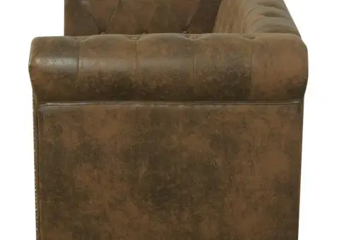 Canapea Chesterfield cu 2 locuri, piele ecologică, maro - 3/5