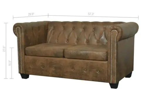 Canapea Chesterfield cu 2 locuri, piele ecologică, maro - 5/5