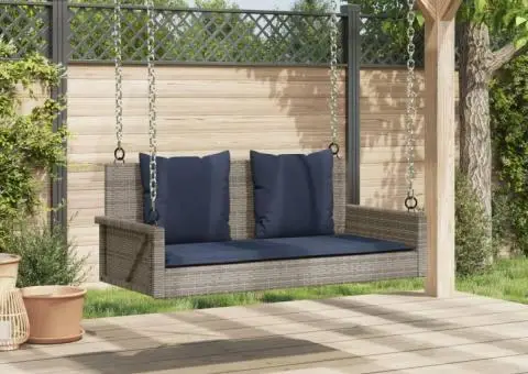 Balansoar cu perne gri 119x56x48 cm, poliratan - 3/5