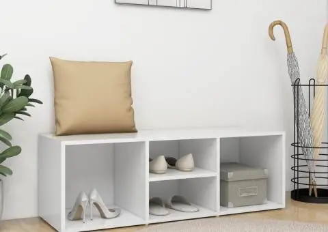 Banca depozitare pentru pantofi alb 105x35x35 cm lemn prelucrat - 1/5