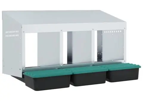 Cuibăr pentru găini cu 3 compartimente, montat pe perete, oțel galvanizat - 2/5