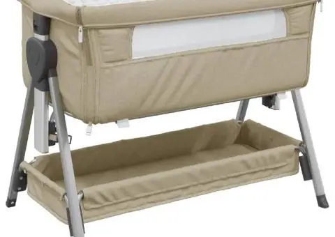 Pat pentru copii cu saltea, gri taupe, pânză textil - 2/5