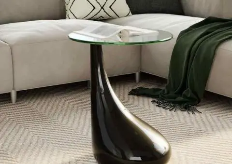 Măsuță de cafea cu blat rotund din sticlă, negru lucios - 1/5