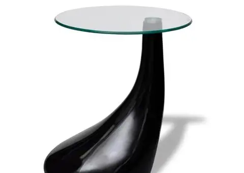 Măsuță de cafea cu blat rotund din sticlă, negru lucios - 2/5