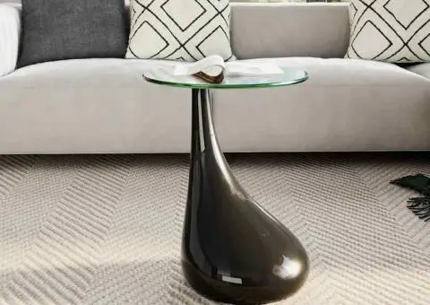 Măsuță de cafea cu blat rotund din sticlă, negru lucios - 3/5