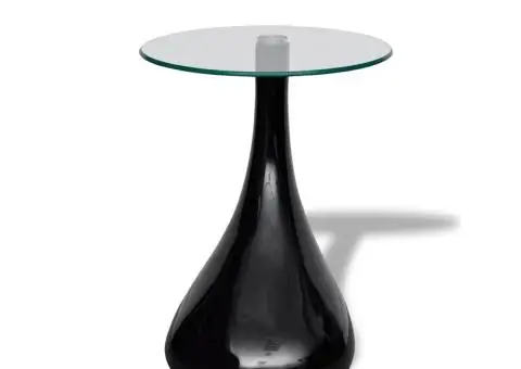 Măsuță de cafea cu blat rotund din sticlă, negru lucios - 4/5