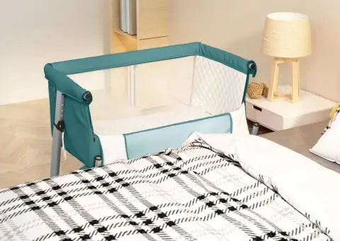 Pat pentru copii cu saltea, verde, pânză textil - 1/5