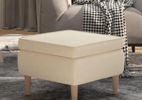 Scaun cu picioare din lemn, crem, material textil - 1/5