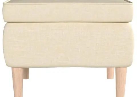 Scaun cu picioare din lemn, crem, material textil - 3/5