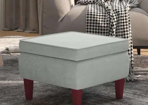 Scaun cu picioare din lemn, gri deschis, catifea - 1/5