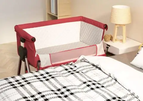 Pat pentru copii cu saltea, roșu, pânză textil - 1/5