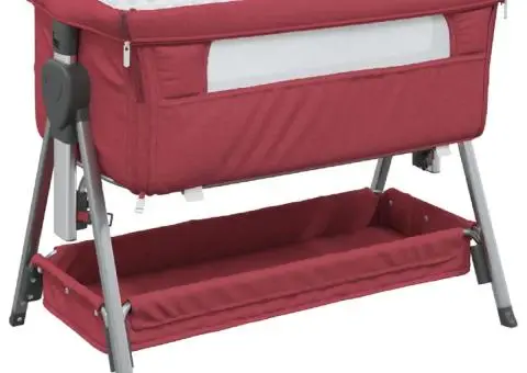 Pat pentru copii cu saltea, roșu, pânză textil - 2/5