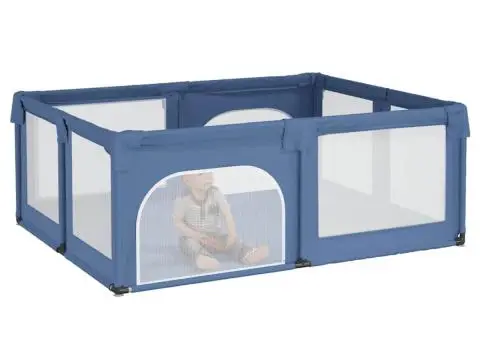 Țarc pentru copii cu 2 uși, albastru deschis, țesătură Oxford - 3/5