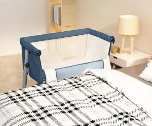 vidaXL Pat pentru copii cu saltea, bleumarin, pânză textil