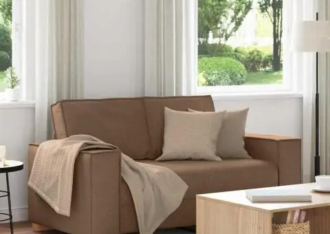 Canapea cu 2 locuri, maro, 120 cm, material textil - 1/5